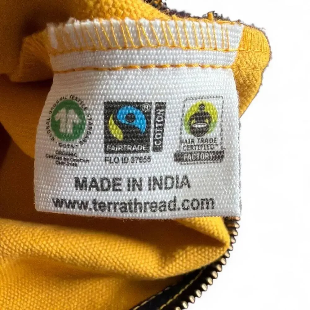 Terra Thread Organic Cotton Canvas Pouch Zipper Cosmetic Bag Mustard Yellow
